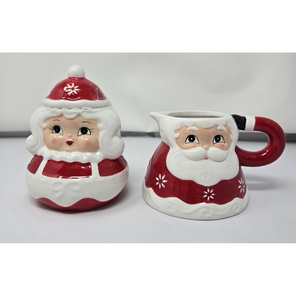 JOHANNA PARKER CARNIVAL COTTAGE SANTA & MRS‎ CLAUS CHRISTMAS CREAM SUGAR CREAMER